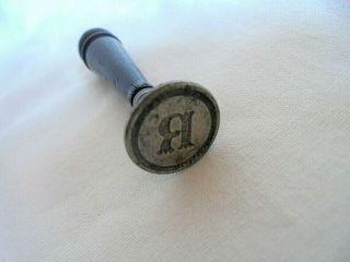Antique Victorian Wooden (ebony?) Handle Brass Wax Seal Initial " R "