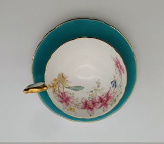 Antique Aynsley Bone China Turquoise Blue Gold Pink White Flowers Teacup Saucer 2