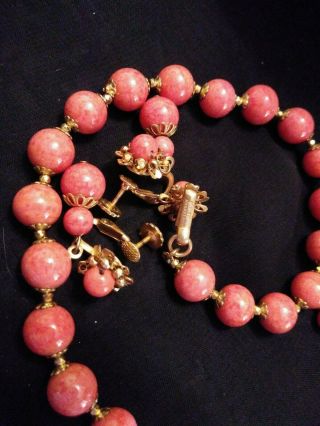 Rare Vintage Signed Miriam Haskell Goldtone &glass Beads Necklace& Earring Set