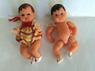 2 Vintage 3 " German Dollhouse Miniature Rubber Baby Boy Dolls {ari?}