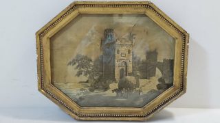 Antique 19th C Framed Hand Embroidered/ Embroidery/ Needlework Scene On Silk