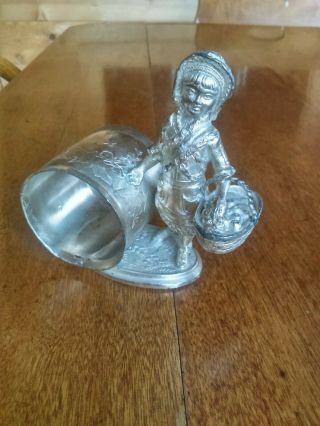 Antique Silverplate Figural Napkin Ring Holder Little Red Riding Hood As - Is