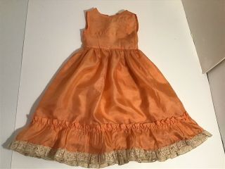 Lovely Vintage Orange Silk Blend Doll Slip With Ruffle & Lace Trim