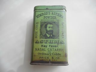 Antique Tin Litho " Asthma & Hay Fever " Powder Can.  Himrod 