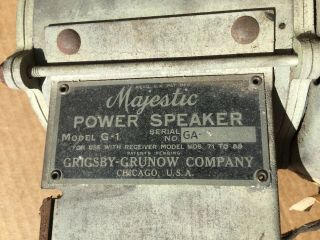 Antique Vtg Grigsby Grunow MAJESTIC POWER SPEAKER MODEL G - 1 for Receiver 71 - 89 2