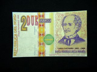 1993 Italy Lega Nord Separatist Movement Rare Banknote 2 Leghe Unc Mantova