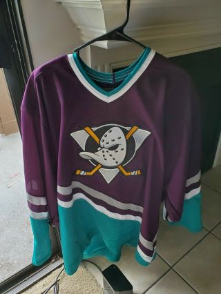Rare Vintage 90s Ccm Nhl Anaheim Mighty Ducks Hockey Jersey Mens L