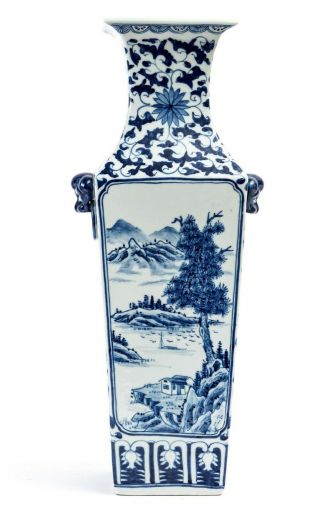 Chinese Antique Qing Dynasty,  Vase With Mountains,  Birds In Landscape,  1900