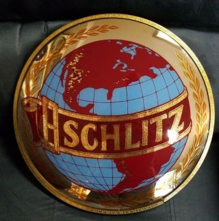Vintage Schlitz Beer Advertising Sign Mirror Round Bubble Glass 1970s Rare
