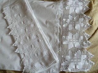 Vintage,  White Cotton Pillowcases; Lace Edged; Pre - Loved