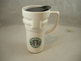 Vintage Rare Starbucks White Ceramic Travel Mug W/green Mermaid Logo