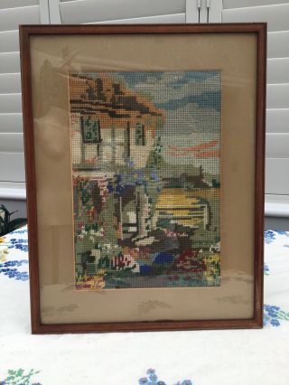 Fab Vintage Shabby Chic Cottage & Pretty Garden Embroidered Tapestry Picture