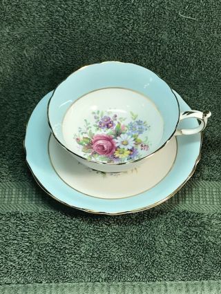 Paragon Light Blue Multi Colored Floral Bottom Tea Cup And Saucer