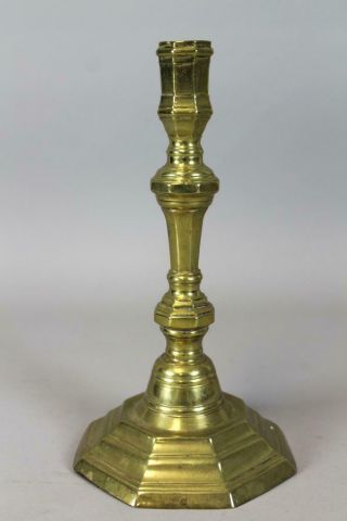 Rare Early 18th C French Brass Candlestick Baluster Form Great Shaped Base