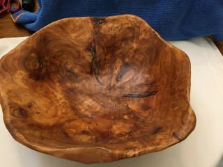 Large Hand Carved Wooden Signed Ar Bowl