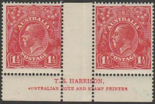 Kgv Stamps: 1 1/2d Scarlet No Wmk T.  S.  Harrison Imprint Fine Pair Rare