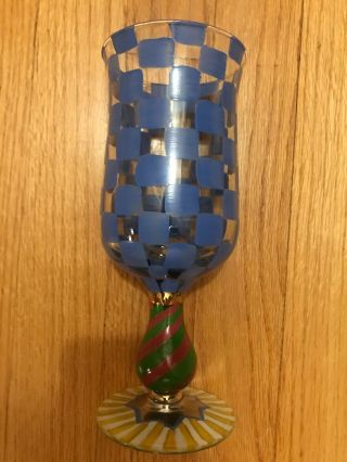 Retired Rare Mackenzie Childs Blue Circus Check Tall Water Goblet Perfect Cond