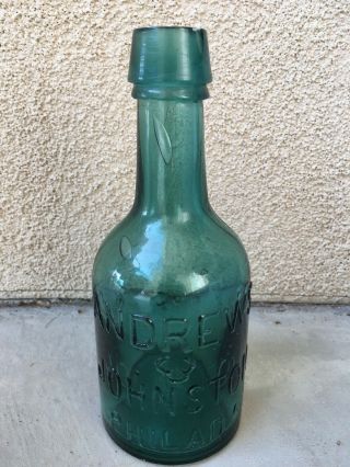 Antique 1800’s Andrews & Johnston Philad Blob Top Beer Bottle Squat Short Neck