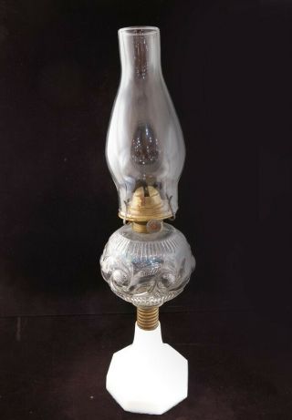 Antique Atterbury Eapg Wave Scroll Pattern Milk Glass Base Oil Lamp Eagle Burner