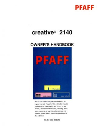 Pfaff Creative 2140 Owner 