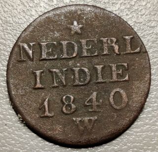 1840 W Netherlands East Indies 1 Stuiver Rare Foreign Coin