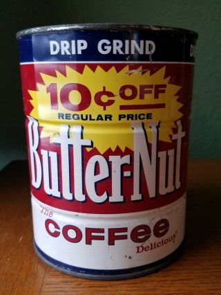 Vintage Butter Nut Coffee Can Drip Grind 2lb.  Rare Embossed Bottom