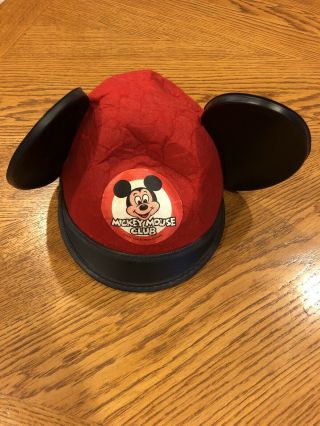 Vintage Walt Disney Mickey Mouse Club Red Hat With Ears Rare Mousketeers Cap