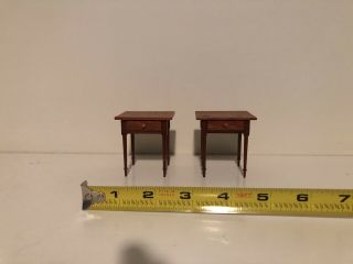 Vintage Wood Dollhouse Set Of 2 Side Tables With Drawers Signed By Don Cnossen