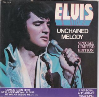 " Rare " Elvis Presley.  Unchained Melody.  White Vinyl Rca Pop / Rock & Roll 7 "