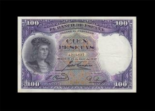25.  4.  1931 Bank Of Spain 100 Pesetas Madrid Rare ( (ef))