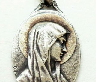 Art Nouveau Antique Silver Medal Pendant To Holy Virgin Mary Of Lourdes