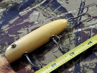 Antique Vintage Fishing Lure South Bend Wooden Topwater Plug 3 Hooks 2