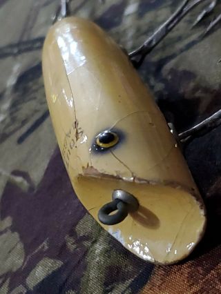 Antique Vintage Fishing Lure South Bend Wooden Topwater Plug 3 Hooks 3