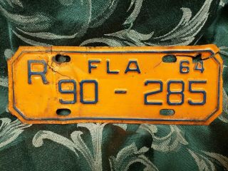 Smaller Antique Vintage Yellow License Plate For Motorcycle ? Car ? Florida 1964