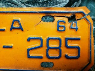 Smaller Antique Vintage Yellow License Plate for Motorcycle ? Car ? Florida 1964 3