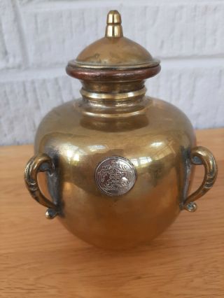 Brass And Copper Four Handled Lidded Pot.  Coat Of Arms.  Unusual.  Middle Eastern?