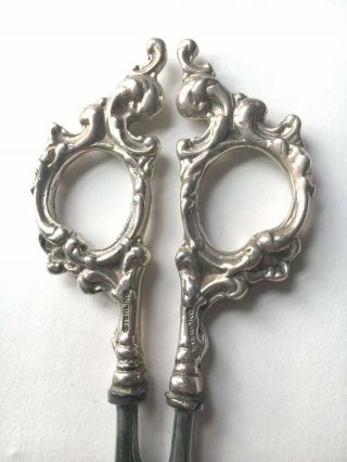 vtg ornate sterling silver handle grape shears scissors ITALY Italian sterling 3