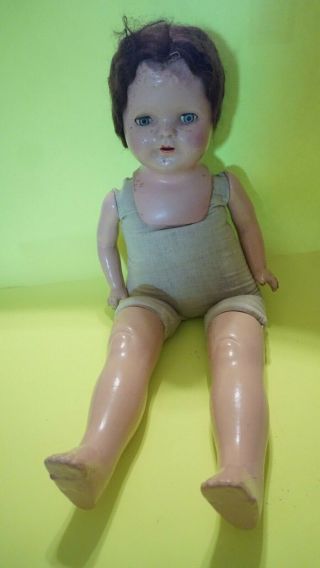 Vintage Composition Head Limbs & Cloth Body Baby Doll With Teeth Sleepy Eyes 23”
