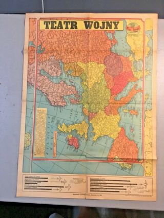 Wwii Orig Map “theatre Of War” Europe 1939 Supplement To The Pole Star Newspaper