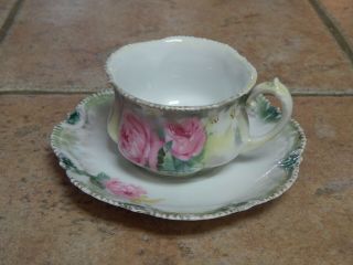 Antique R S Prussia Art Nouveau Roses Deesign Cup And Saucer,  Marked