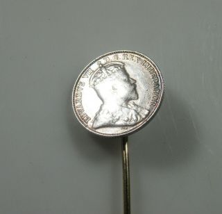Antique Stick Pin Silver Coin & 14k Yellow Gold
