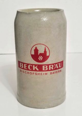 Very Rare Beck Brau Bischofsheim Bayern German Stoneware Bier Beer Mug Stein 1l
