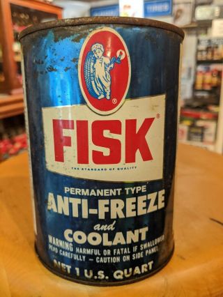 Vintage Rare Fisk Anti - Freeze 1 Quart All Metal Can