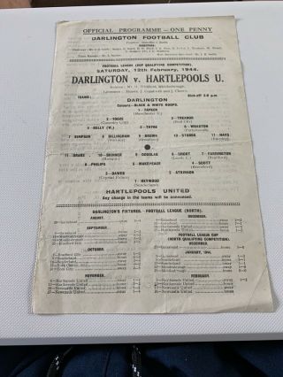 12/2/1944.  Darlington.  V.  Hartlepools United.  War League Cup Very Rare