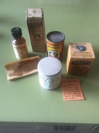 Antique Vintage Spratt’s Dog Medicine Bottle Tin & Dr.  Legear’s Poultry Tablets