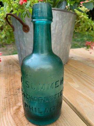 Circa 1865 - 70 Antique Sommer Philly Pa Historic Squat Bottle