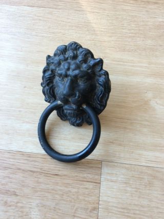 Vintage Brass Lion Head Ring Door Pull Handle 8cm.