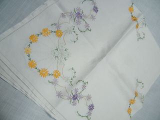 Vintage Hand Embroidered Linen Table Cloth - Lovely Work