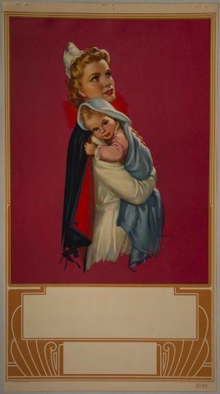 Vintage 1930s Rare Art Deco Jules Erbit Calendar Blank Caped Nurse Holding Baby