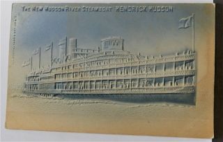 Vintage Hudson River Steamboat Hendrick Hudson Raised Image Postcard Rare